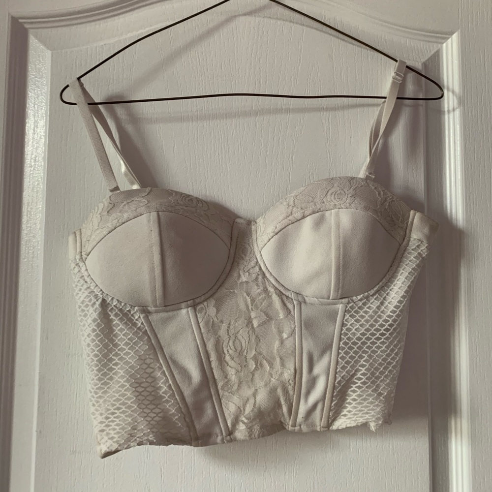 White lace bralette.